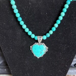 Turquoise bead necklace with heart enhancer